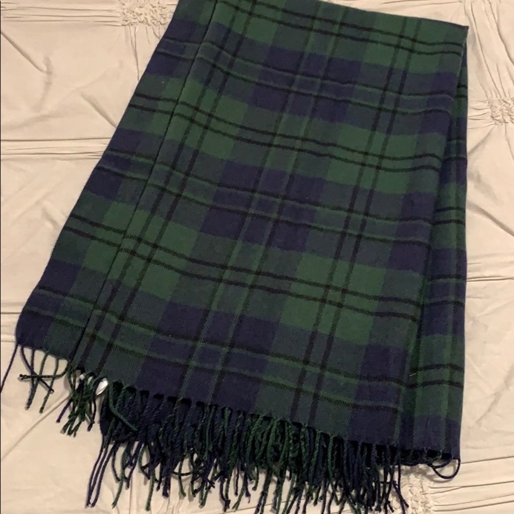 Teal and blue plaid shawl